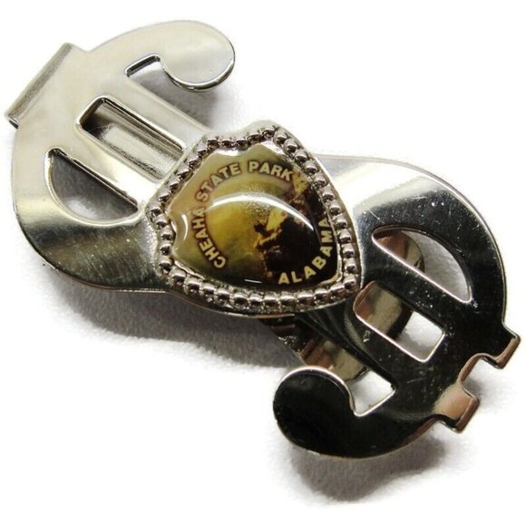 Dollar $ Money Clip Cheaha State Park Alabama Silver-Tone StainlessVtg Cash - Picture 1 of 7